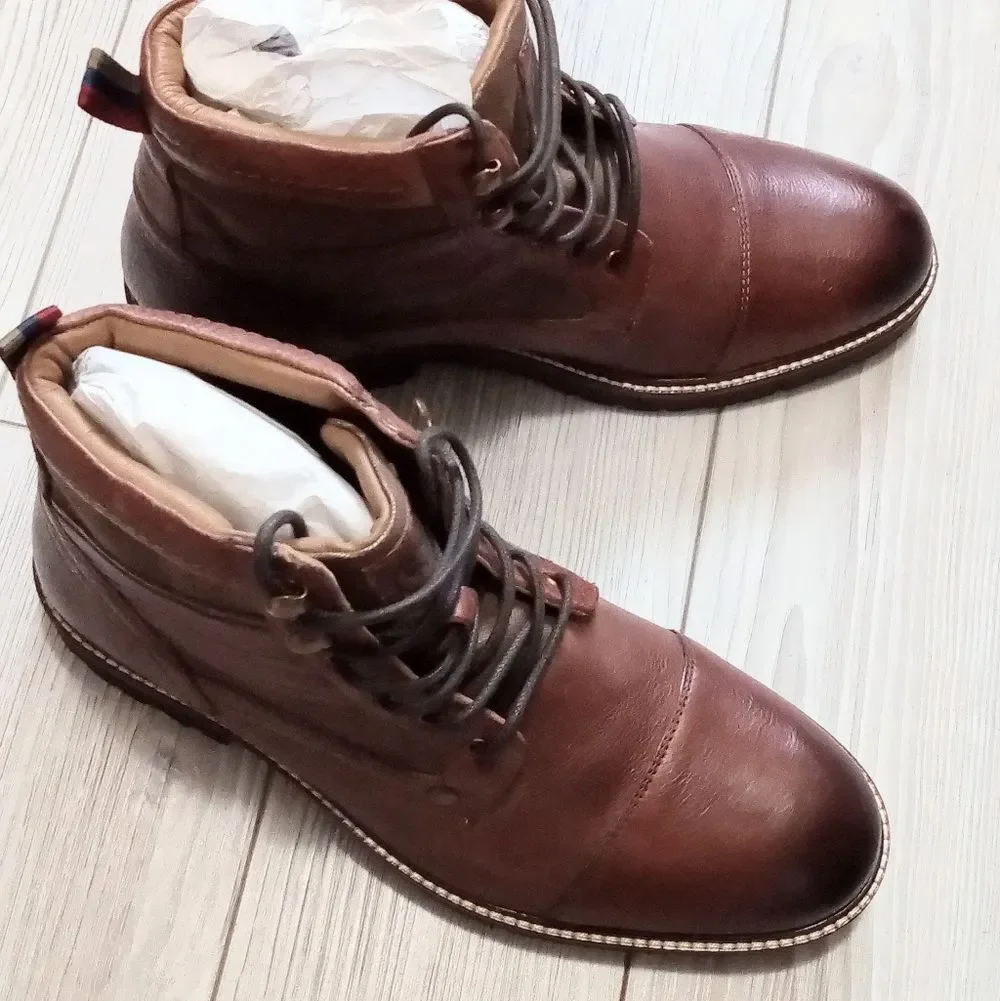 (T-4364) Thomas And Vine Mens Feron Flat Heel Lace Up Boots Sz 8.5
